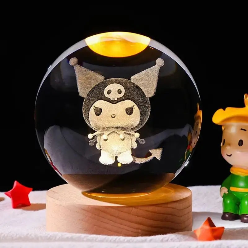 6cm 3d Crystal Ball Led Night Stitch Pikachu Doraemon A Dream Hellokitty Desktop Decoration Lamp Laser Carving Children Gifts