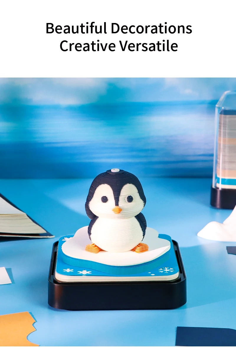 Omoshiroi Block 3D Memo Pad Calendar 2025 Cute Penguin 3D Paper Carved Sticky Notes Miniature Items Office Accessories Love Gift