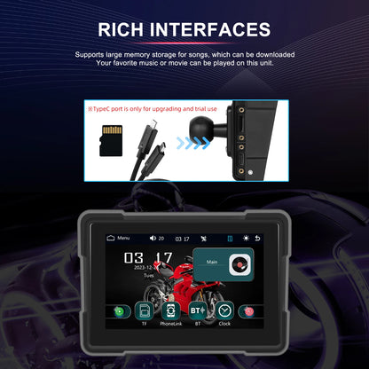 Podofo 5" Moniteur de moto Carplay Écran intelligent de voiture Portable Moto Sans fil Android Auto Navigation GPS IPX7