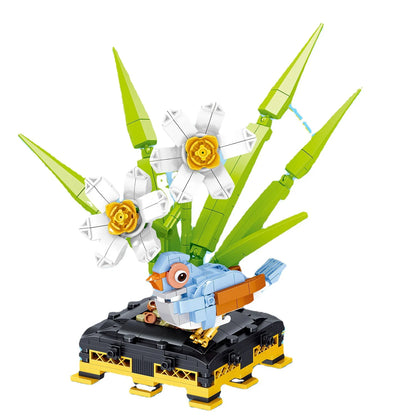 Peach Blossom Romantic Flower Vase Garden Birds Potted Plants Assembly MOC Building Blocks Classic Model Bricks Sets Kids Gifts