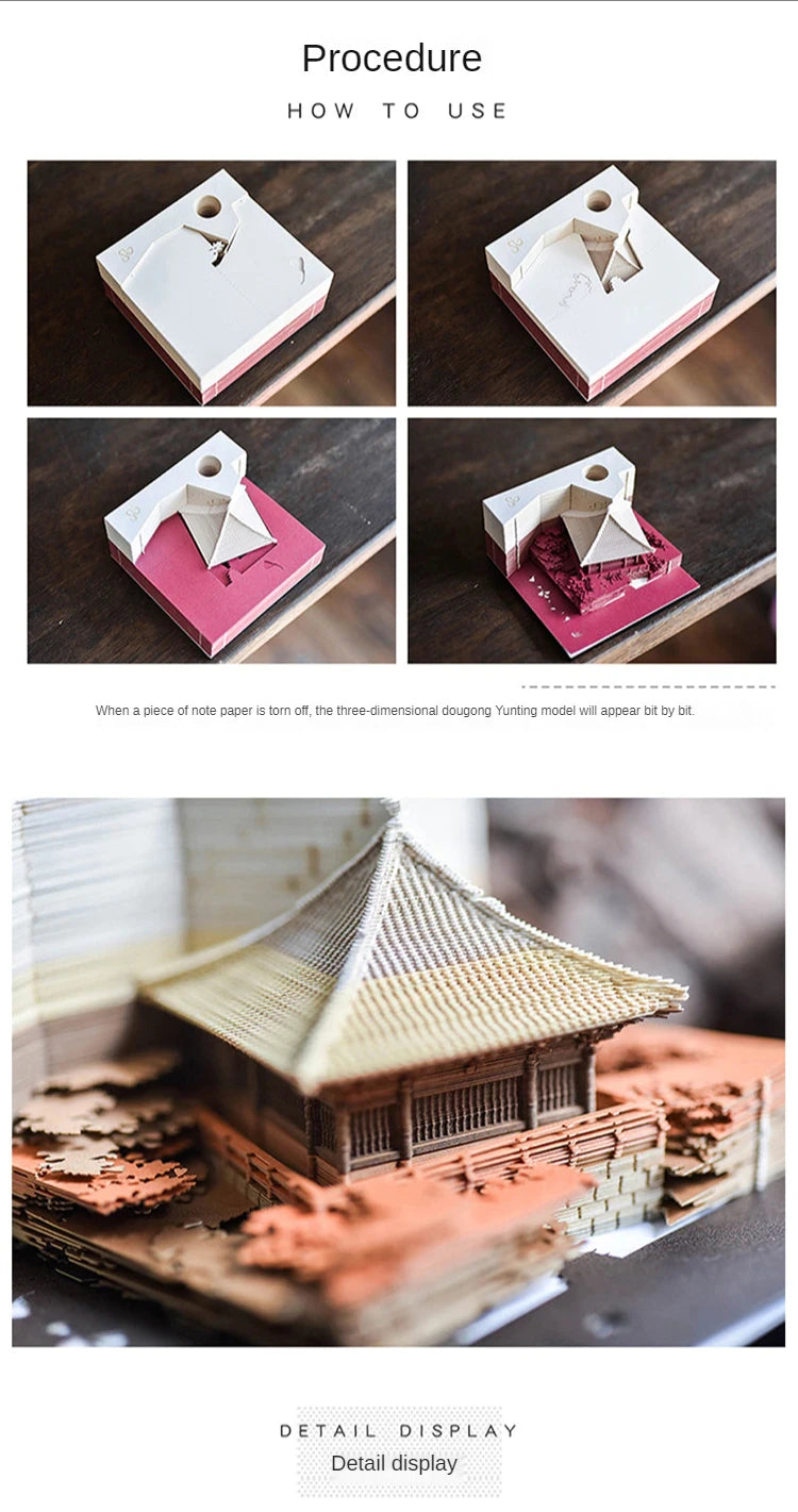 Omoshiroi Block  3D Memo Pad Arch Pavilion Notepad Led Diy Craft Office Accessories Wedding Bridesmaid Gift Message Note Paper