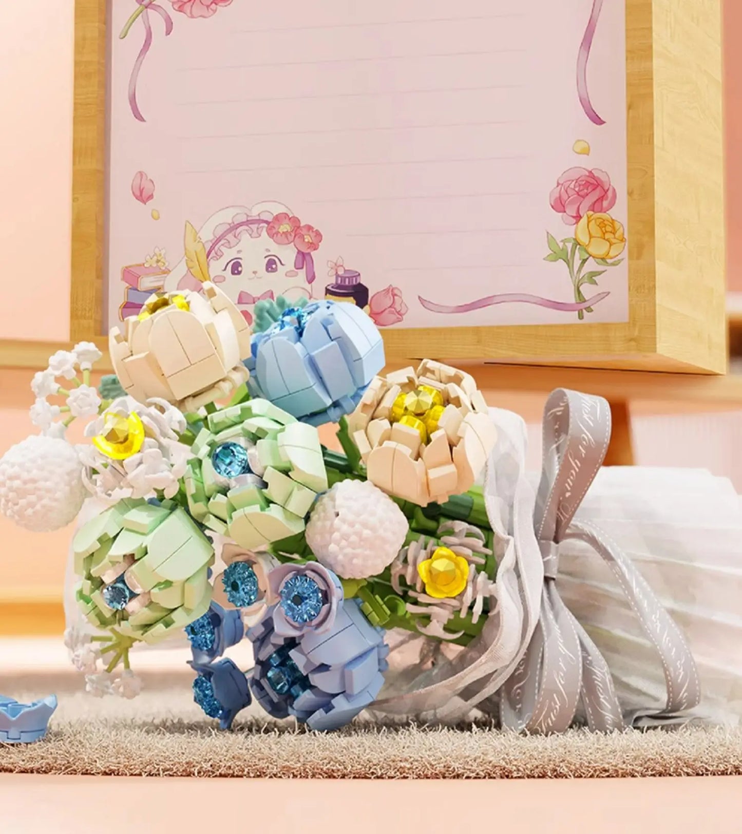 Blocs de construction Wekki Bouquet de fleurs éternelles Cadre photo Puzzle à monter soi-même Jouet créatif Cadeau d'anniversaire Collection Ornement