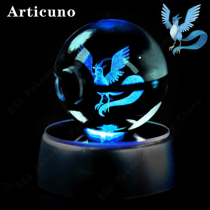 Lámpara de bola de cristal de Pokémon 3D, Pikachu, Gengar, Mew, Mewtwo, base para lámpara, bola de cristal de Pokémon, figura de bola de cristal, luz nocturna, regalo de cumpleaños