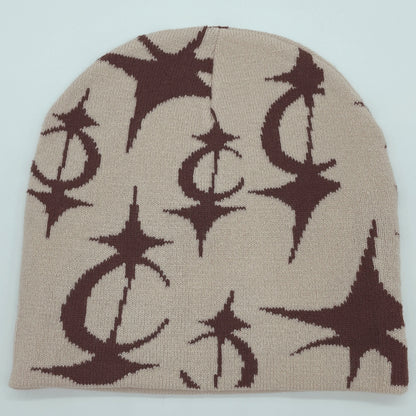 2024 New Knitted Hat Front And Back Jacquard Star Pattern, Street Fashion Trend Personality Skullcap Adult Hat