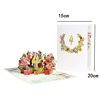 Tarjeta de aniversario emergente con números 1, 10, 28, 21 y 30 en 3D para cumpleaños, bodas