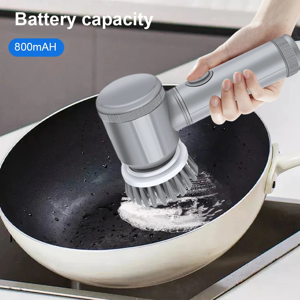 5 In 1 Electric Spin Scrubber with 5 Replaceable Brush Heads Electric Washing Up Brush 360 Degree Rotating for Tiles Glass Grill