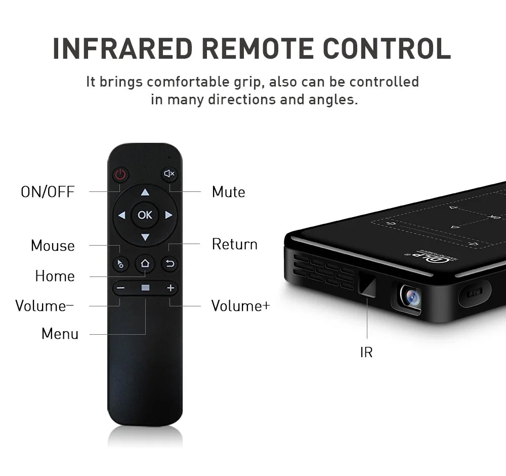 Portable mini projector android 9 1G 8G HD-MI input 3D 4K movie projector P09-II with mirroring DLP projector