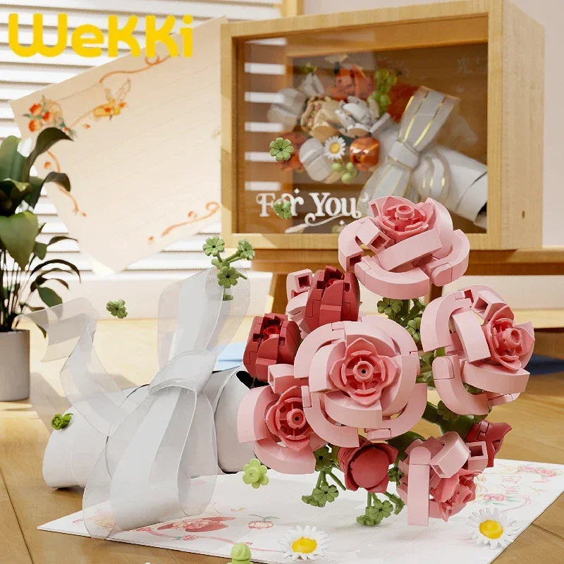Blocs de construction Wekki Bouquet de fleurs éternelles Cadre photo Puzzle à monter soi-même Jouet créatif Cadeau d'anniversaire Collection Ornement