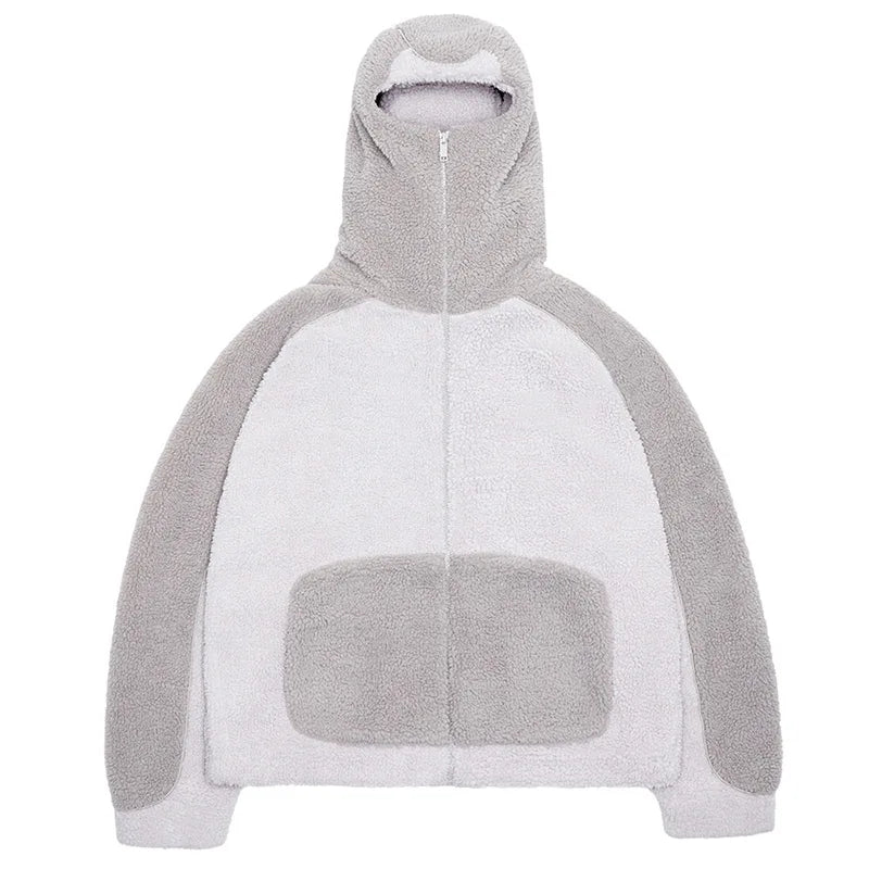 Manteau d'hiver en laine d'agneau pour homme, ample, décontracté, contraste, épissure, capuche, fermeture éclair, vêtements d'extérieur, peluche, épais, chaud, couple