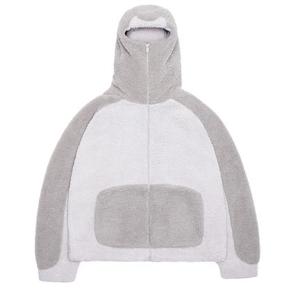 Manteau d'hiver en laine d'agneau pour homme, ample, décontracté, contraste, épissure, capuche, fermeture éclair, vêtements d'extérieur, peluche, épais, chaud, couple