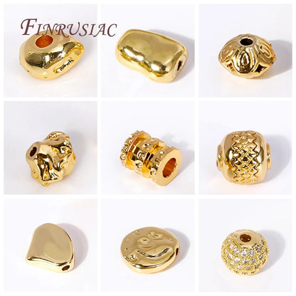 Perles d'espacement irrégulières plaquées or 18 carats 13 x 4,5 mm, perles rondes en laiton et métal pour bricolage, accessoires de bijoux