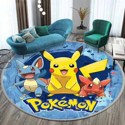 Pokemon Cartoon HD Printed Round Carpet for Living Room Bedroom Rugs Camping Picnic Mats Flannel Anti-Slip Rug Yoga Mat Gift