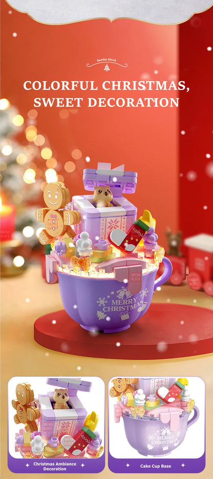 SEMBO Fantasy Christmas Tree Light Music Box Building Blocks MOC Sweet Cake Cup Model Bricks Toys Romantic Gifts for Girlfriend
