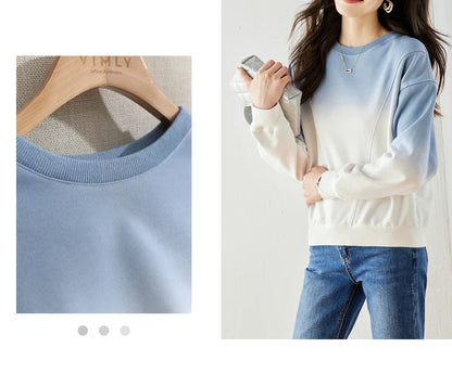 VIMLY Loose Gradient Sweatshirts for Women  Autumn Fashion Casual Round Neck Pullovers Long Sleeve Tops Female Clothes M2967