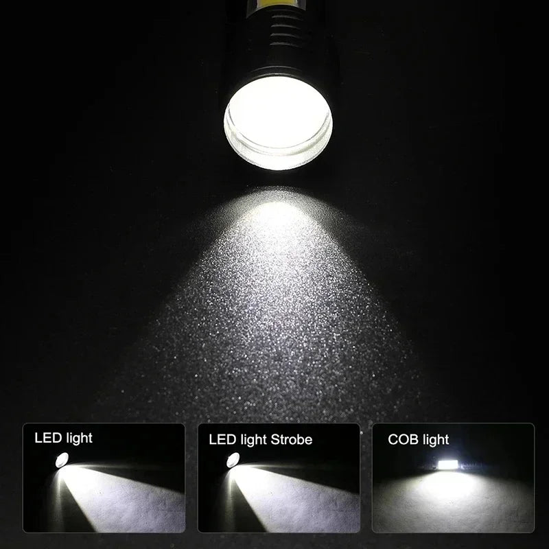 Powerful Mini LED Flashlight Pen Clip Zoom Torch Built in Battery USB Rechargeable Lantern with Side Light Outdoor Camping Lamp