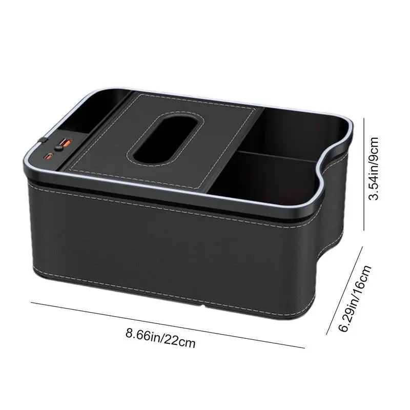 Auto Armrest Box Storage Box With Cup Holder Tissue Box USB Rechargeable Car Arm Rest Box Storage Organizer With Ambient Light