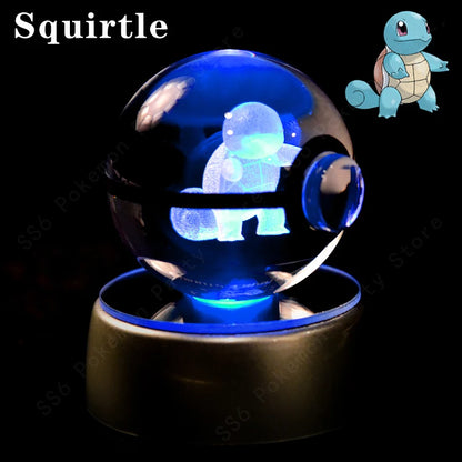 Lámpara de bola de cristal de Pokémon 3D, Pikachu, Gengar, Mew, Mewtwo, base para lámpara, bola de cristal de Pokémon, figura de bola de cristal, luz nocturna, regalo de cumpleaños
