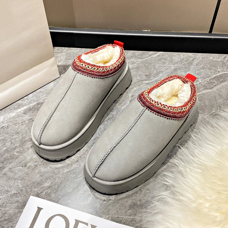 2024 Winter New Snow Boots for Women Cashmere Warm Thick Soles Without Heel-covered Hair Half Slipper Cotton Shoes for Women