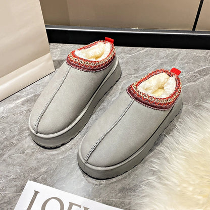 2024 Winter New Snow Boots for Women Cashmere Warm Thick Soles Without Heel-covered Hair Half Slipper Cotton Shoes for Women