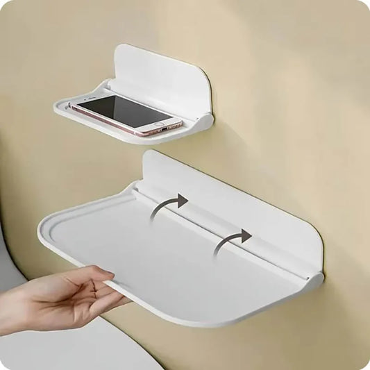 1 estante plegable para montar en la pared, para baño, inodoro, cocina, mesita de noche, almacenamiento de teléfono sin perforaciones, almacenamiento de enrutador wifi