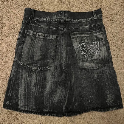 2024 American New Fashion Embroidered Denim Shorts With Oversized Geometric Patterns Women Y2K Harajuku Hip Hop Shorts