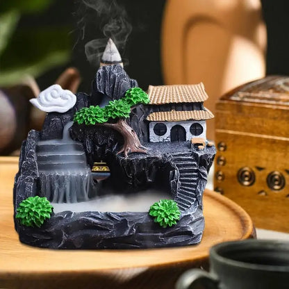 Resin Waterfall Incense Burner Handmade Fountain Smoke Landscape Backflow Incense Holder For Home Office Decor Gift