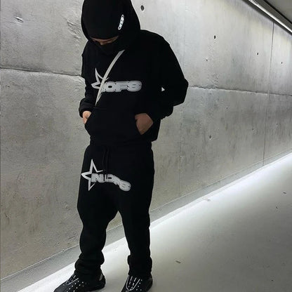 2024 New 2 Piece Set Letter Printing Streetwear Y2K Men's Hip Hop Oversized Hoodie Sweatshirt Sweatpant Casual Pants Sportswear