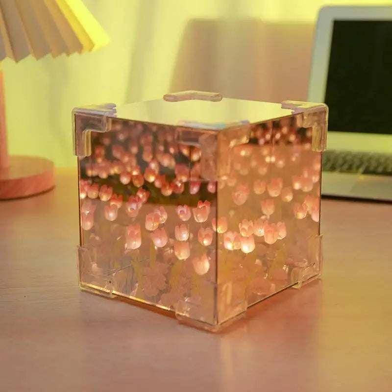 Tulip light lamp Diy Tulip Flower Sea Cube Three-Dimensional Small Night Lamp Material Package for Girlfriend Christmas Gift