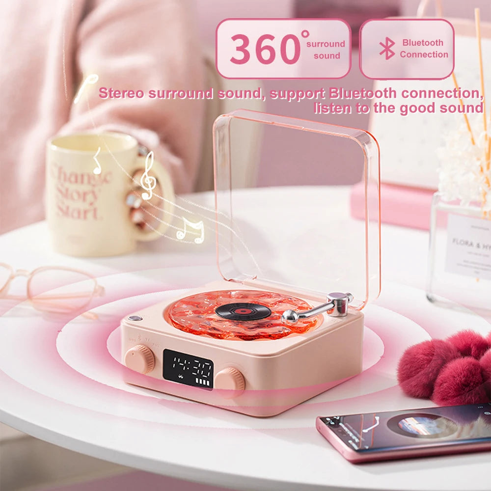 Haut-parleur Bluetooth Waves Vinyl Player avec bruit blanc, haut-parleur rétro pour platine vinyle, aide au sommeil, haut-parleur en forme de Vitrola avec lumière RVB