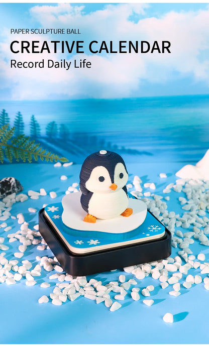 Omoshiroi Block 3D Memo Pad Calendar 2025 Cute Penguin 3D Paper Carved Sticky Notes Miniature Items Office Accessories Love Gift