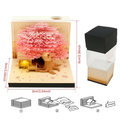 3D Memo Pad Paper Carving Notes 2024 Calendar Memo Pad with LED Light Tear-Away Paper Memo Pad Note Cards Birthday Gift Kids