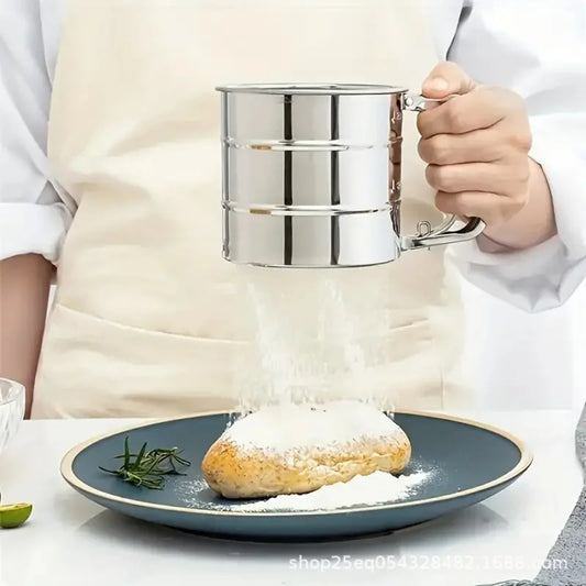 Stainless Steel Flour Sifter Powder Sieve Handheld Flour Sifter Powder Sieve Cup Double-Layer Hand Filter Powder Sieve Hand-Cran