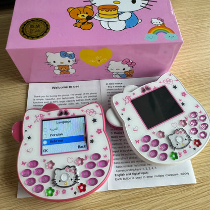 2024Hot Sanrio Hello Kitty Kawaii Mini Flip Phone I68 Girl Mobile Phone Student Anime Phone Music Mobile Phone Kid Birthday Gift