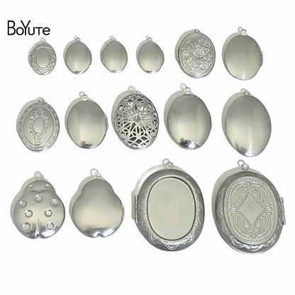 BoYuTe (20 Pieces/Lot) 316 Stainless Steel Oval Shaped Locket Pendant Can Open Photo Locket Diy Jewelry Materials