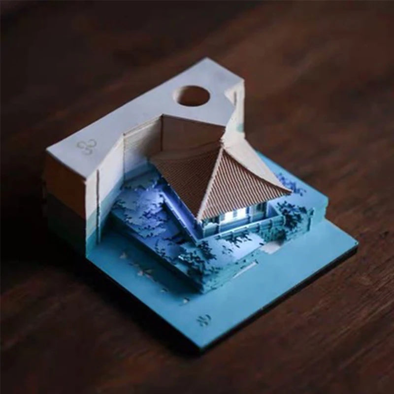 Omoshiroi Block  3D Memo Pad Arch Pavilion Notepad Led Diy Craft Office Accessories Wedding Bridesmaid Gift Message Note Paper