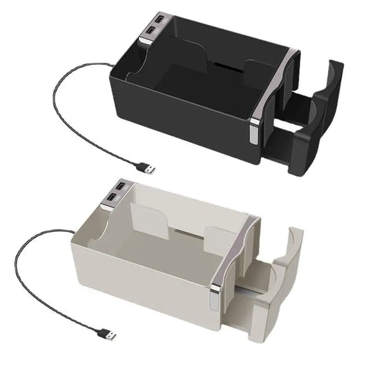 Car Armrest Storage Box With USB Charging Auto Console Side Organizer Car Tissue Box Water Cup Holder Car Interior Accessories