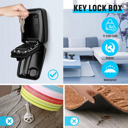 Wall Mounted Key Storage Safe Waterproof Anti-theft Key Box With Combination Lock 12-Digital Password Office Home Outdoor Use