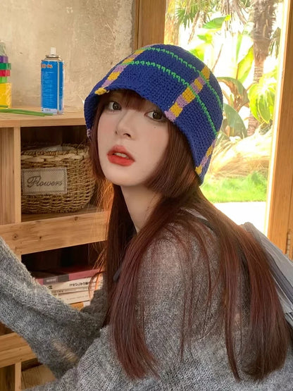2022 New Korean-Japanese Hand Buckle Crochet Bucket Hat Spring and Autumn Winter Sun Hat Female Cherry Designer Bob Basin Hat
