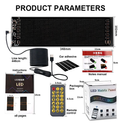 USB LED Matrix Pixel Panel With App Control 5V Flexible Scrolling Bright Advertising LED Signs RGB Pattern Car Animation Display