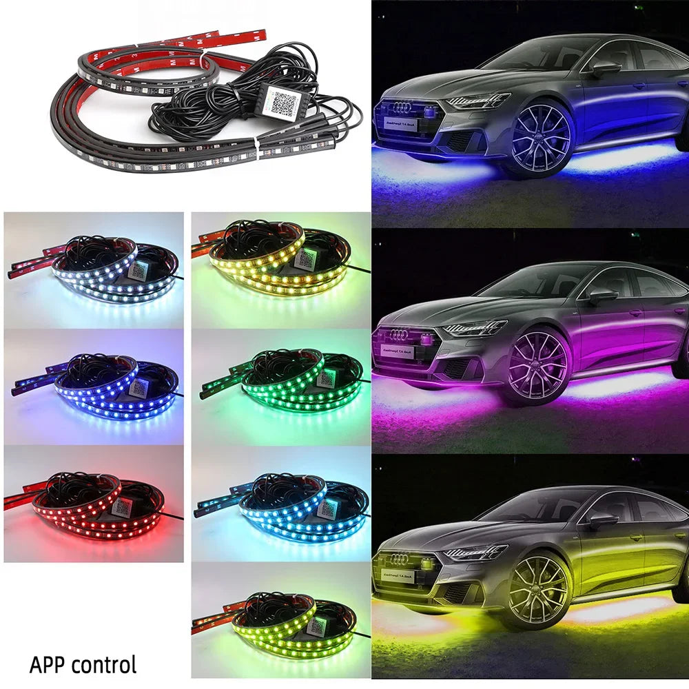 Attractive Car Atmosphere Lights, Colorful Chassis Light, LED Lights Strip Modified, Bluetooth APP Decorative Light Strip