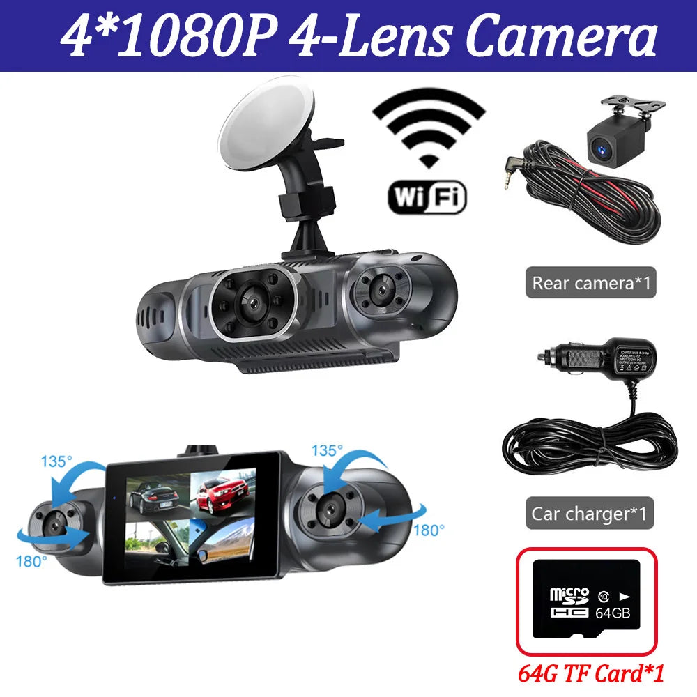 4 Channel Dash Cam for Cars 4*1080P WIFI Control Video Recorder 360° Car DVR Rear View Camera 24H Parking Monitor Car Assecories