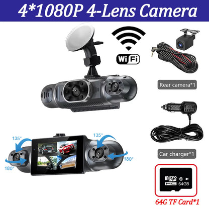 4 Channel Dash Cam for Cars 4*1080P WIFI Control Video Recorder 360° Car DVR Rear View Camera 24H Parking Monitor Car Assecories