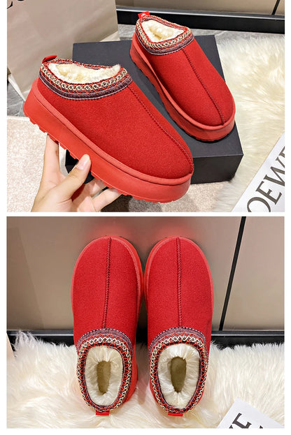 2024 Winter New Snow Boots for Women Cashmere Warm Thick Soles Without Heel-covered Hair Half Slipper Cotton Shoes for Women