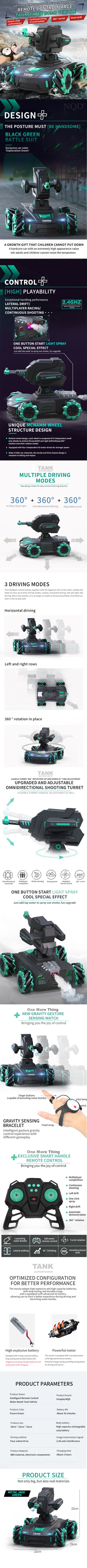 Can Launch Water Bomb Remote Control Car Gesture Induction Battle Tank Four-Wheel Drive Children's Off-road Mech Boy Toy Car