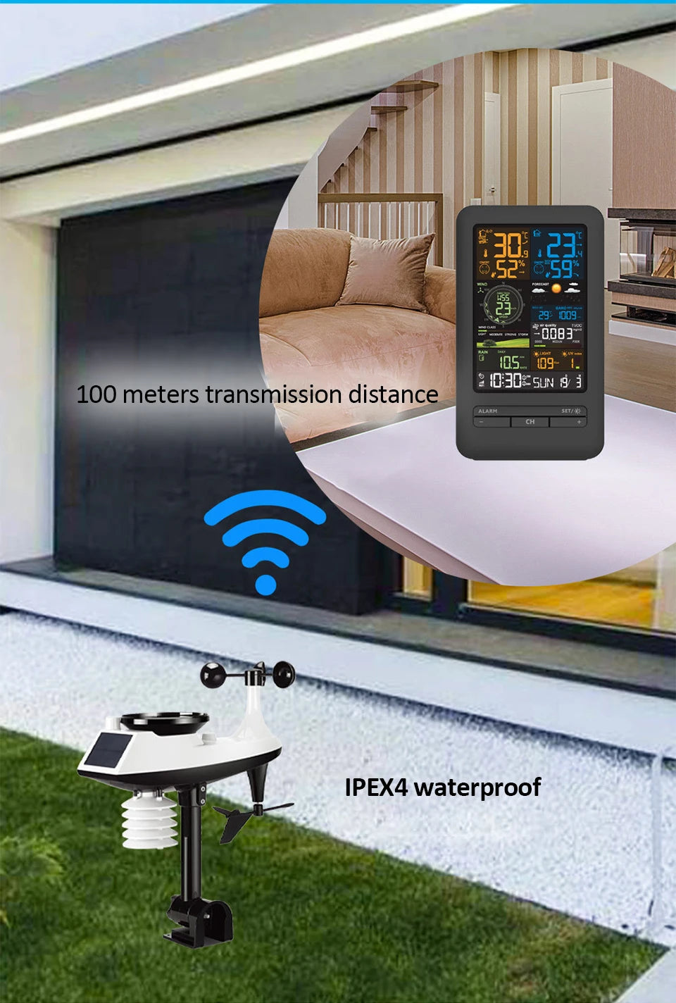 Smart WiFi Weather Station Digital Clock Wind Speed Direction Rainfall Light Index Air Quality Temperature Humidity Monitor