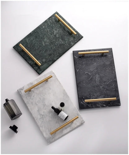Nordic Home Decor Light Luxury Natural Marble Jewelry Storage Tray with Gold Handle Trinket Ring Plate Wedding Gift
