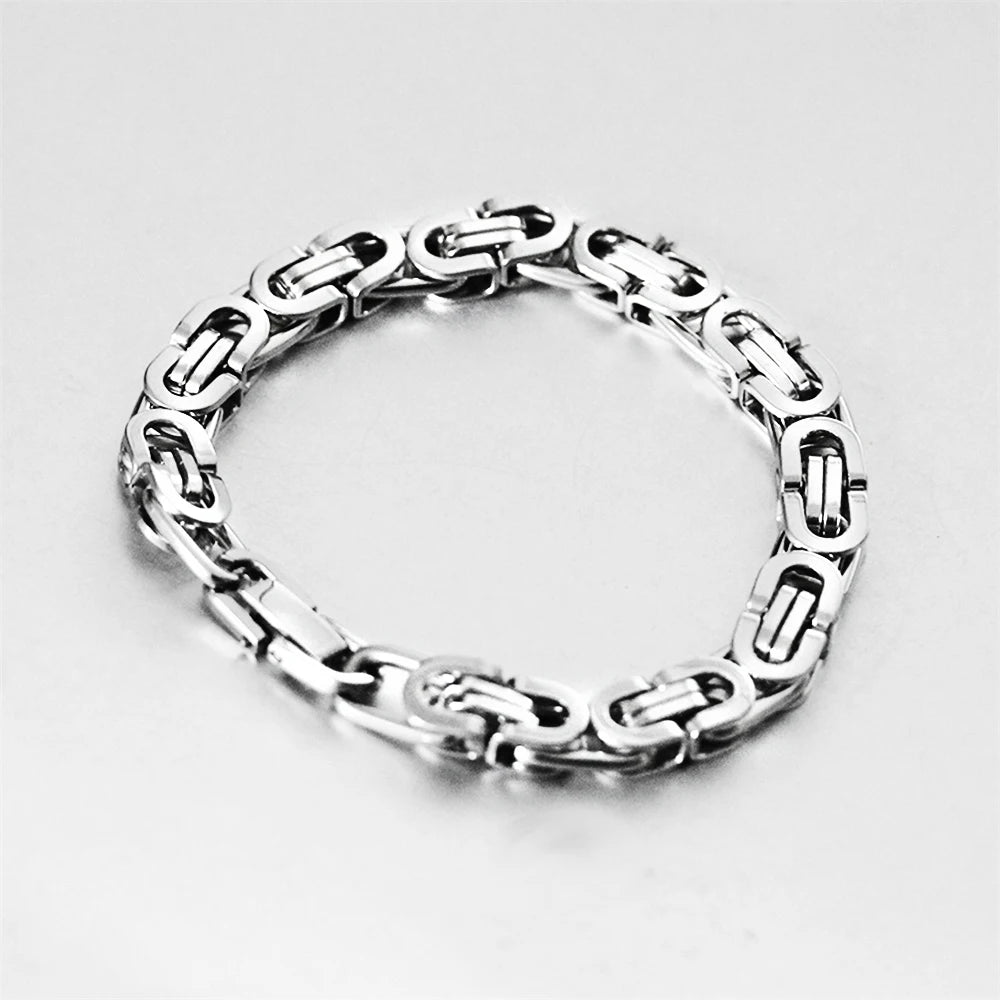 8MM Men's Thick Stainless Steel Byzantine Box Chains Jewelry Silver Color Male Chain Bracelet for Husband Boyfriend Gift