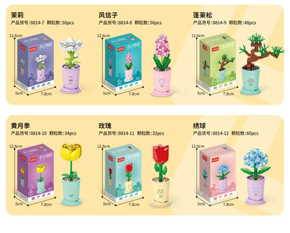 Adults Mini Flower Bouquet Particles Building Blocks for Children Girls 6 to 14 Years Old Assembly Bricks Constructor Set Gifts