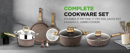 Nutrichef 22-Piece Maroon Marble Non-Stick Cookware Bakeware Set Professional Home Kitchen Collection with Multi-Sized Pot Pans