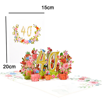 Tarjeta de aniversario emergente con números 1, 10, 28, 21 y 30 en 3D para cumpleaños, bodas